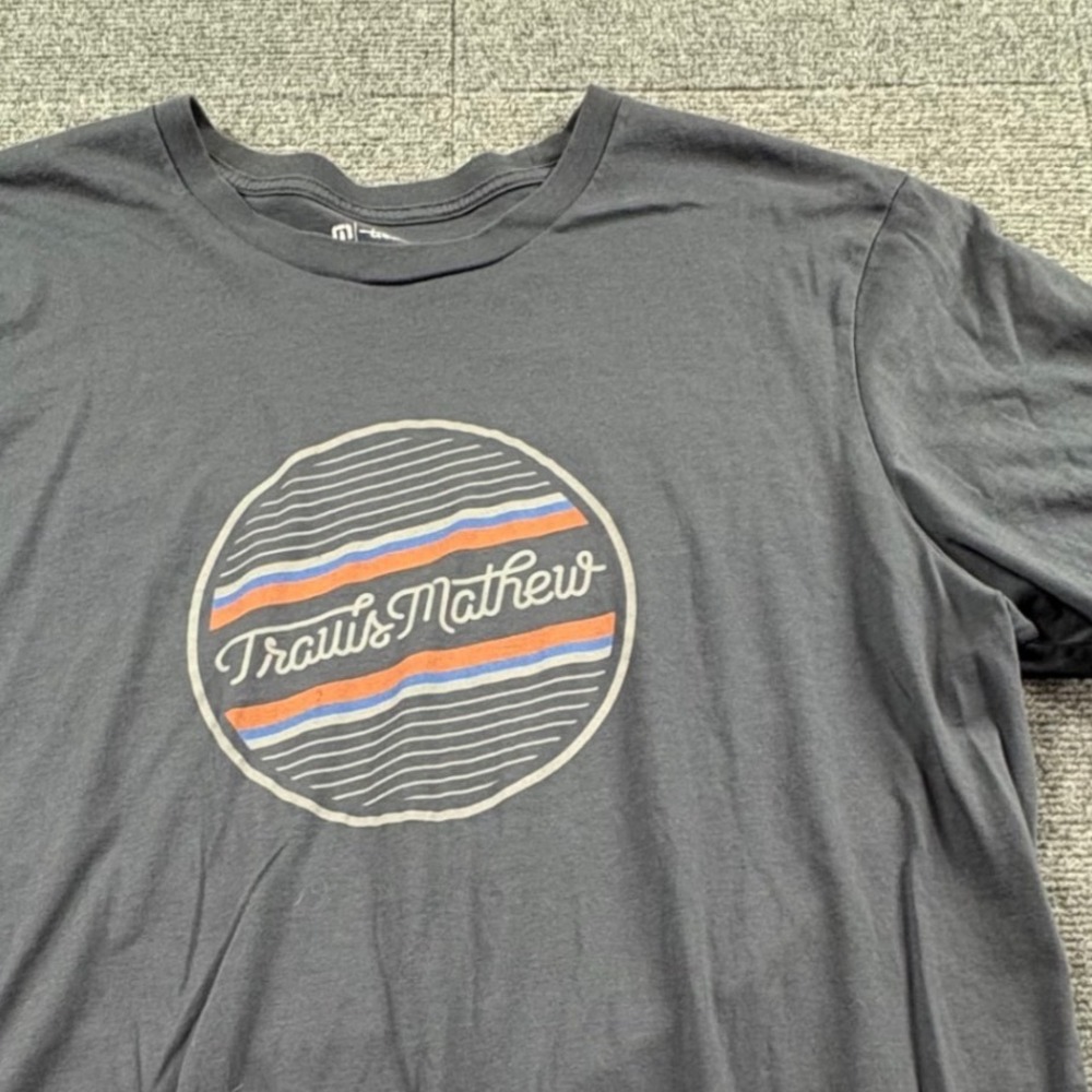 TravisMathew Mens XL Gray Pima Cotton Graphic Short Sleeve T-Shirt Circle Logo